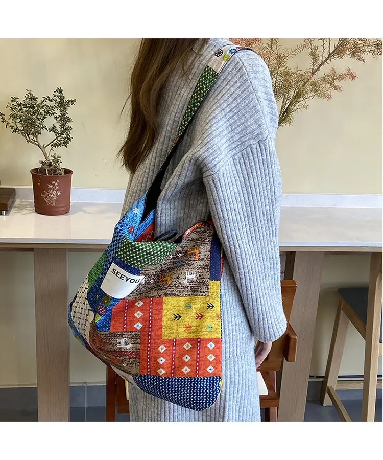 New Ethnic Patchwork Shoulder Bag Large Capacity Denim — feature 13