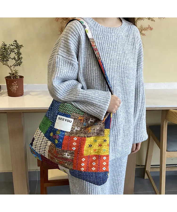 New Ethnic Patchwork Shoulder Bag Large Capacity Denim — feature 14