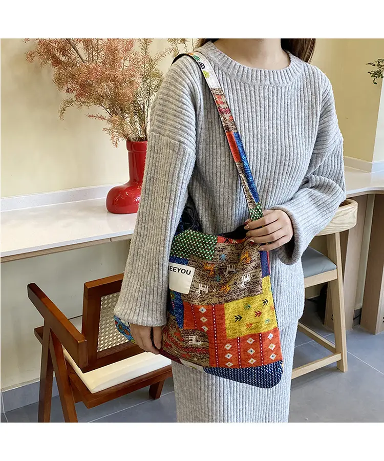 New Ethnic Patchwork Shoulder Bag Large Capacity Denim — feature 15