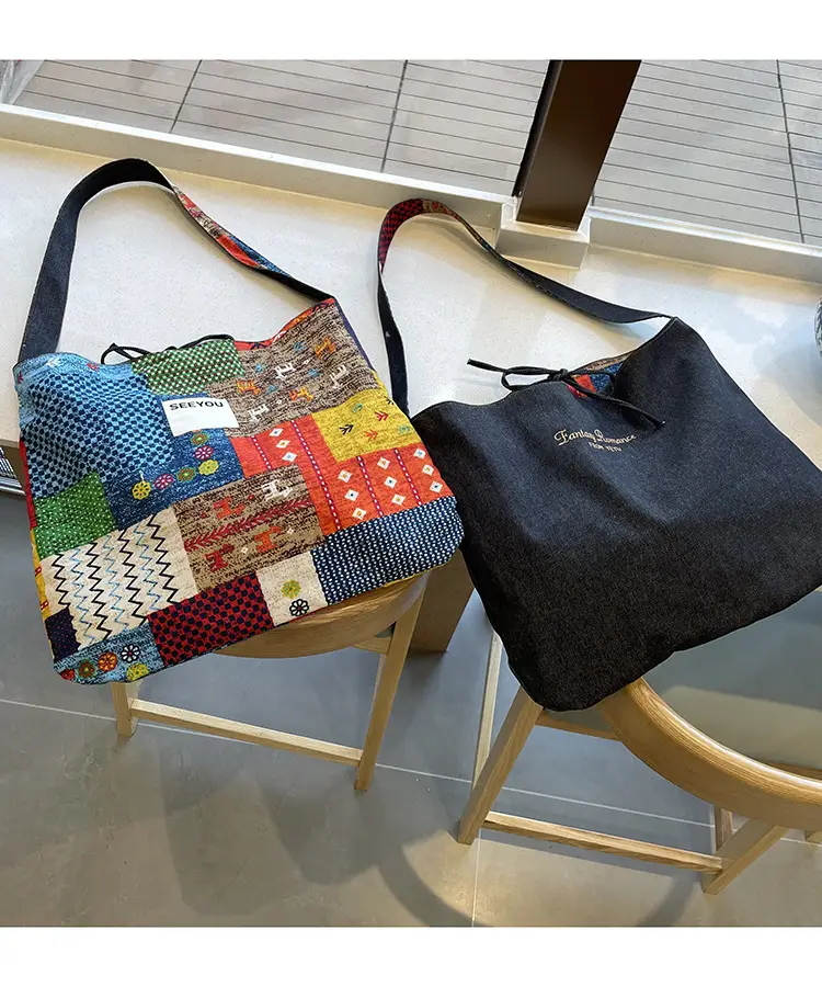 New Ethnic Patchwork Shoulder Bag Large Capacity Denim — feature 5