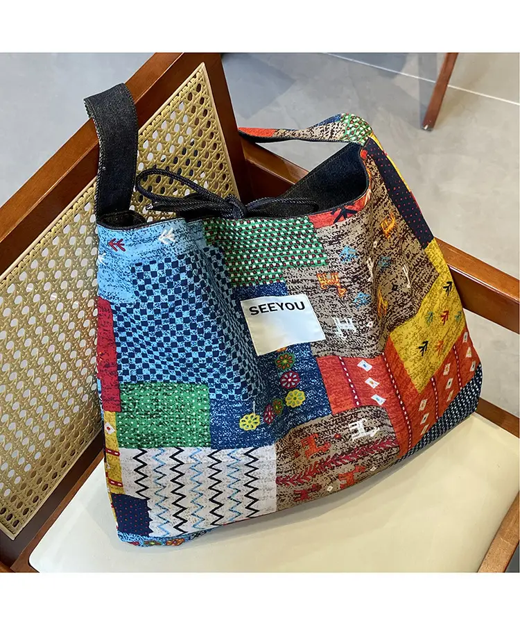 New Ethnic Patchwork Shoulder Bag Large Capacity Denim — feature 8