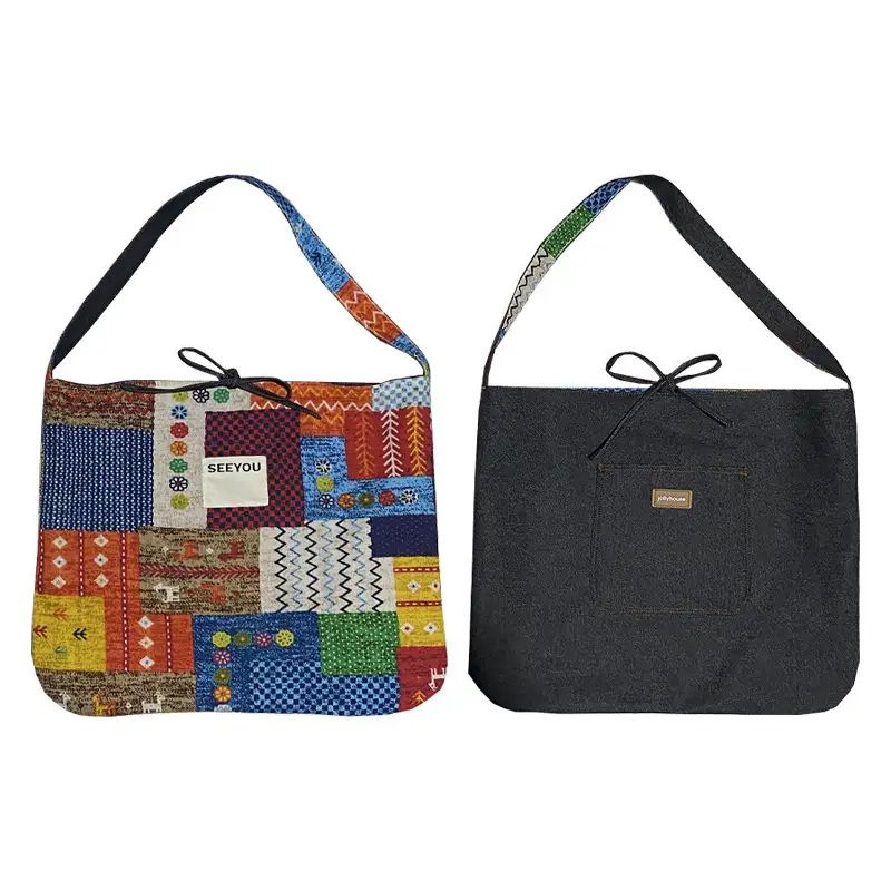 New Ethnic Patchwork Shoulder Bag Large Capacity Denim - Image 2