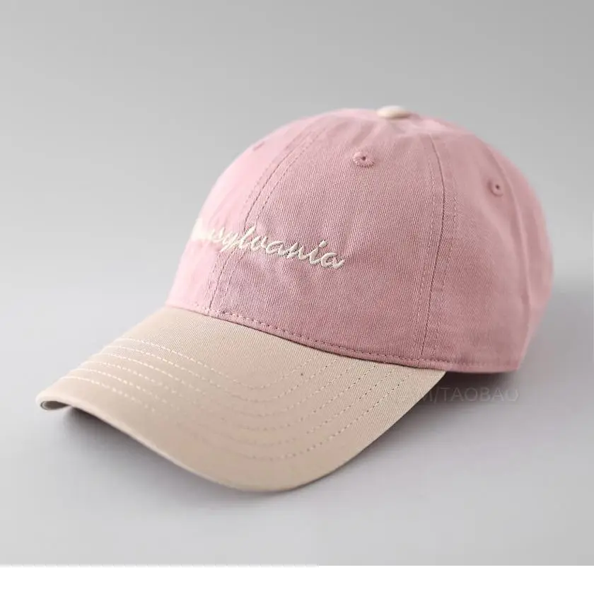Men Pink Embroidered Baseball Cap Summer Sunshade - Image 8