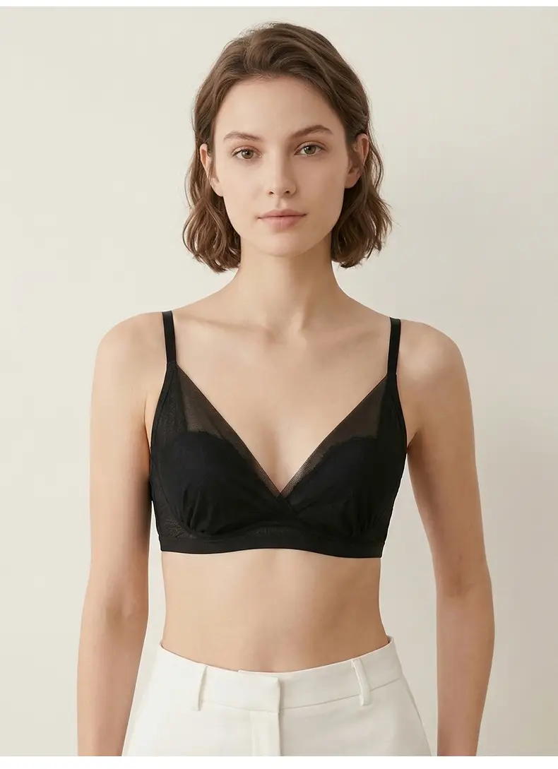 Tangge Spring and Summer French Silk Triangle Cup Bra Mulberry Silk Sexy Lace Rabbit Cup Underwear Big Chest Small — feature 16