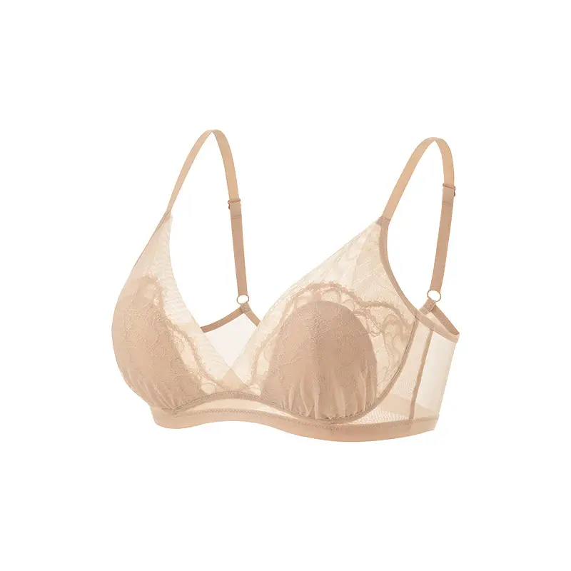 Tangge Spring and Summer French Silk Triangle Cup Bra Mulberry Silk Sexy Lace Rabbit Cup Underwear Big Chest Small