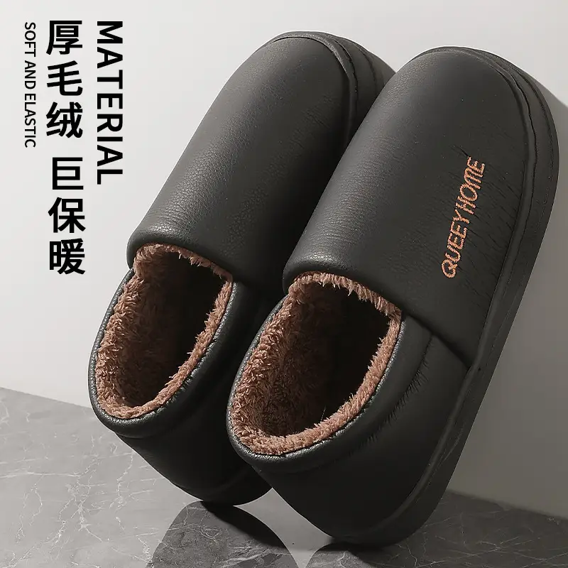 Cotton Slippers with Heel Cover, Winter Waterproof 2025 New Model, Thick-Soled, Warm, Fleece-Lined, Couple's Cotton Shoes for Home Use, Women's Outdoor