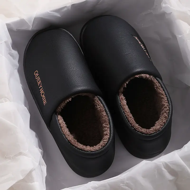 Cotton Slippers with Heel Cover, Winter Waterproof 2025 New Model, Thick-Soled, Warm, Fleece-Lined, Couple's Cotton Shoes for Home Use, Women's Outdoor