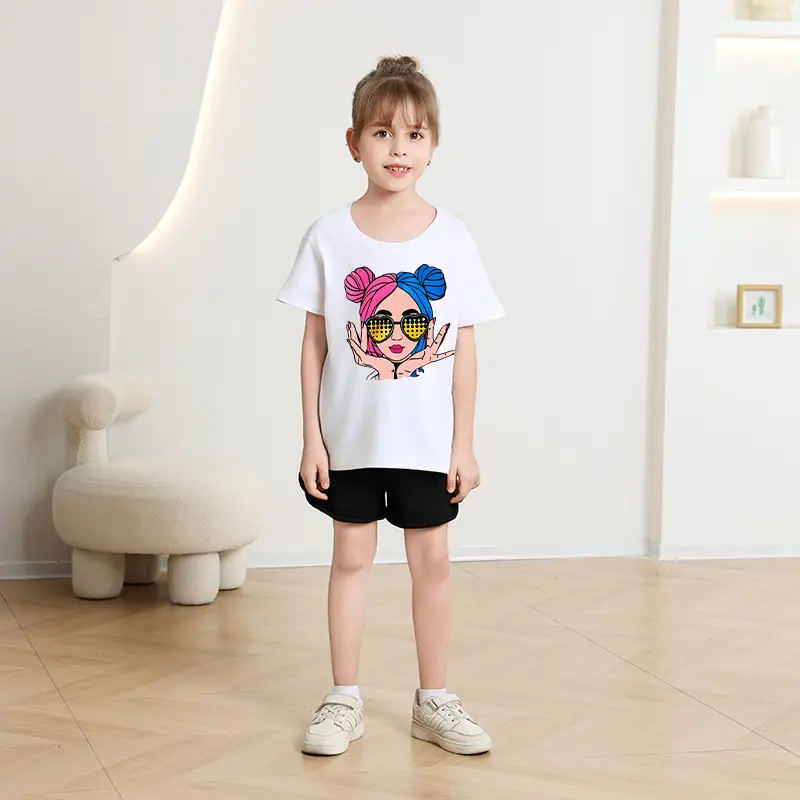 Girls Cotton Printed T-Shirt Blue Peace Love Love - Image 38
