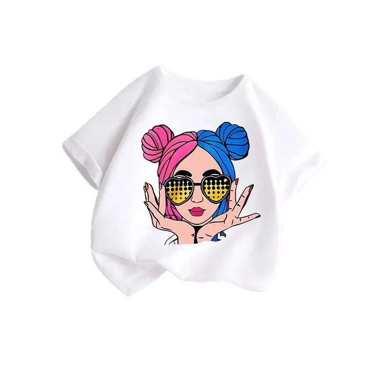 Girls Cotton Printed T-Shirt Blue Peace Love Love - Image 39