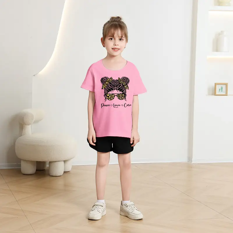 Girls Cotton Printed T-Shirt Blue Peace Love Love — feature 4