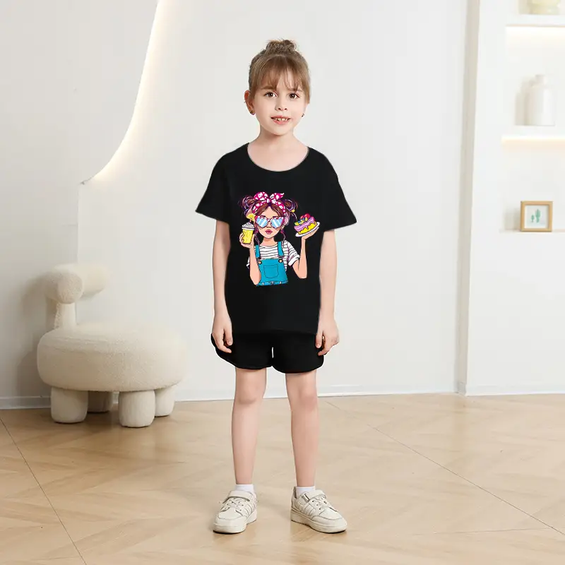 Girls Cotton Printed T-Shirt Blue Peace Love Love — feature 5