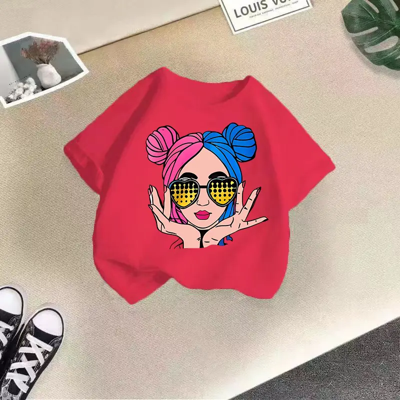 Girls Cotton Printed T-Shirt Blue Peace Love Love - Image 11