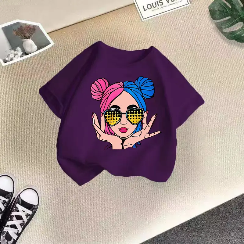 Girls Cotton Printed T-Shirt Blue Peace Love Love - Image 12