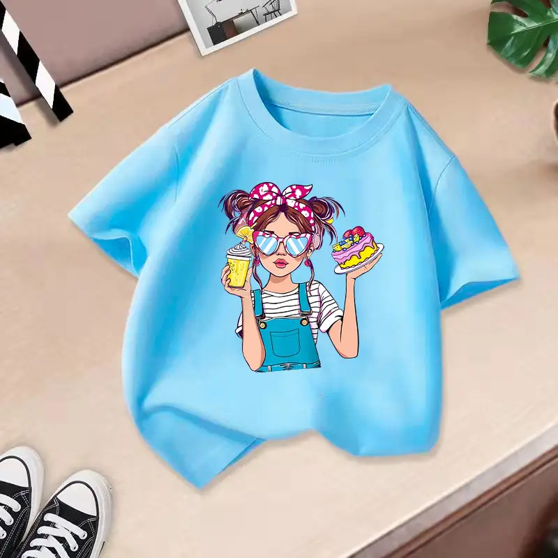 Girls Cotton Printed T-Shirt Blue Peace Love Love - Image 18