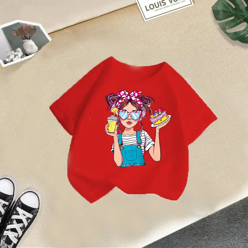 Girls Cotton Printed T-Shirt Blue Peace Love Love - Image 19