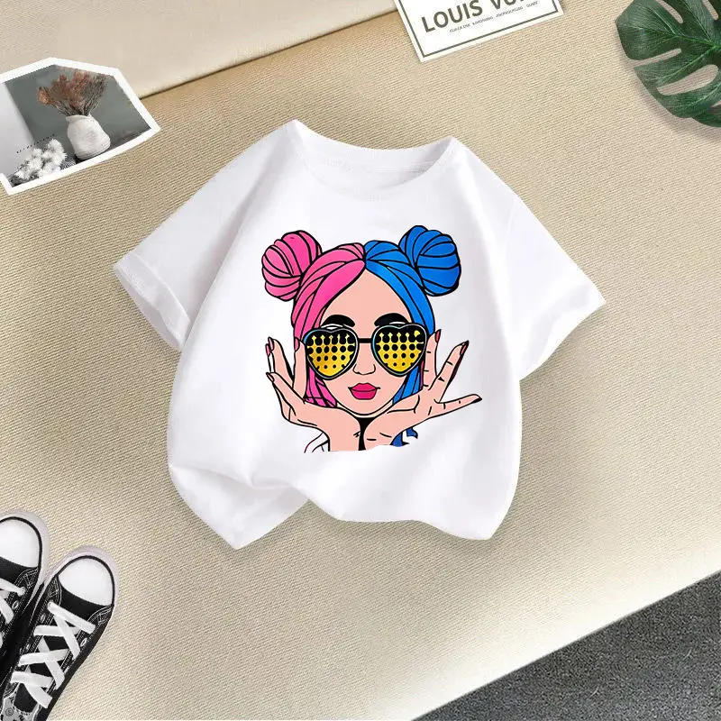 Girls Cotton Printed T-Shirt Blue Peace Love Love - Image 2