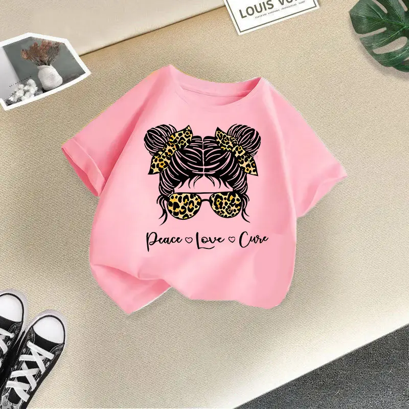 Girls Cotton Printed T-Shirt Blue Peace Love Love - Image 26