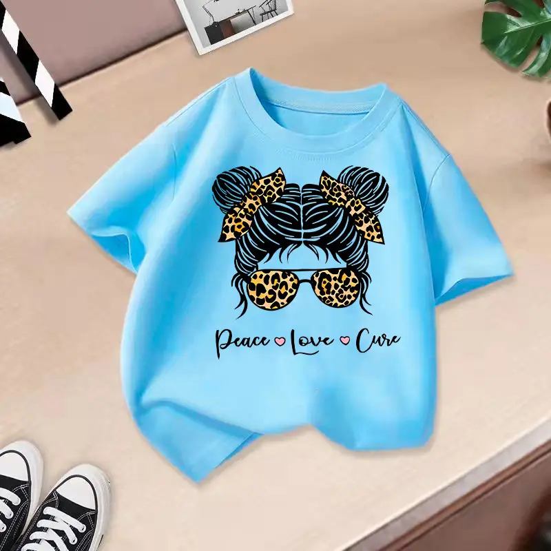 Girls Cotton Printed T-Shirt Blue Peace Love Love - Image 29