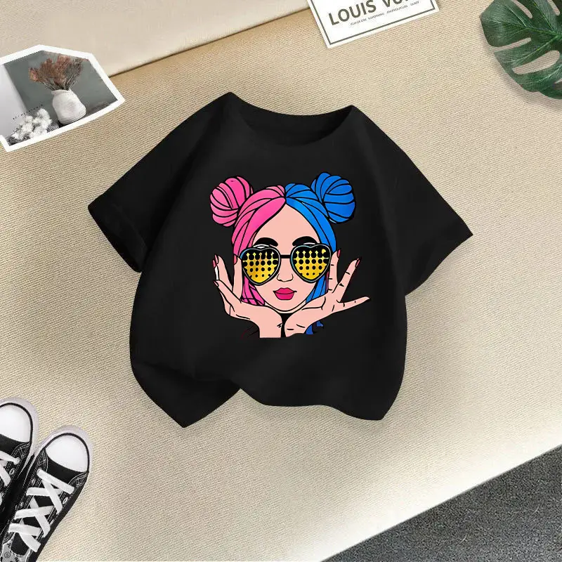 Girls Cotton Printed T-Shirt Blue Peace Love Love - Image 3