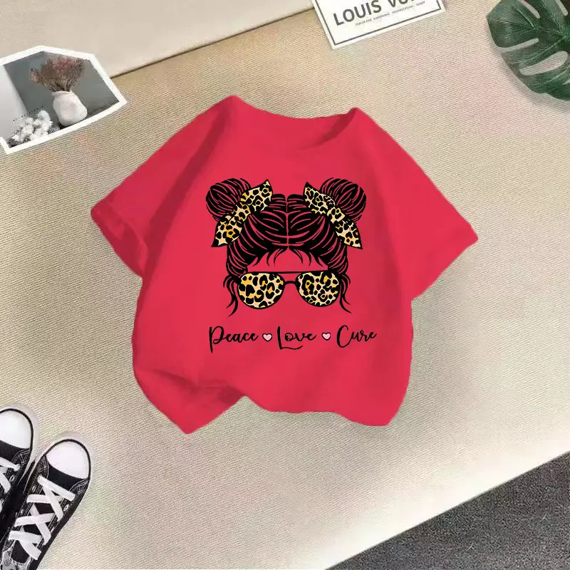 Girls Cotton Printed T-Shirt Blue Peace Love Love - Image 33