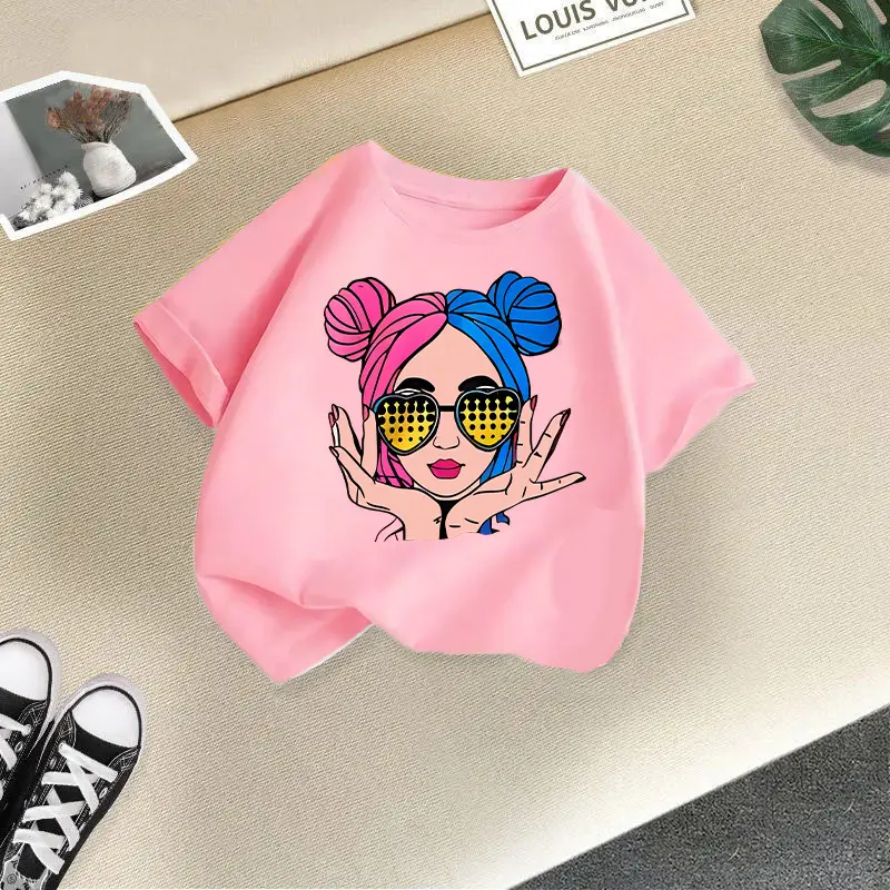 Girls Cotton Printed T-Shirt Blue Peace Love Love - Image 4