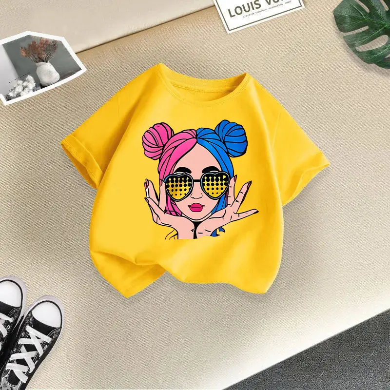 Girls Cotton Printed T-Shirt Blue Peace Love Love - Image 5