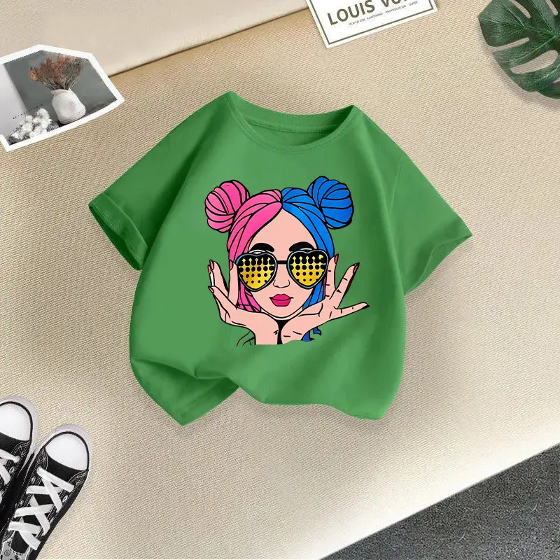 Girls Cotton Printed T-Shirt Blue Peace Love Love - Image 6