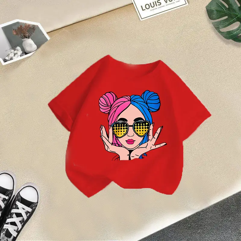 Girls Cotton Printed T-Shirt Blue Peace Love Love - Image 8