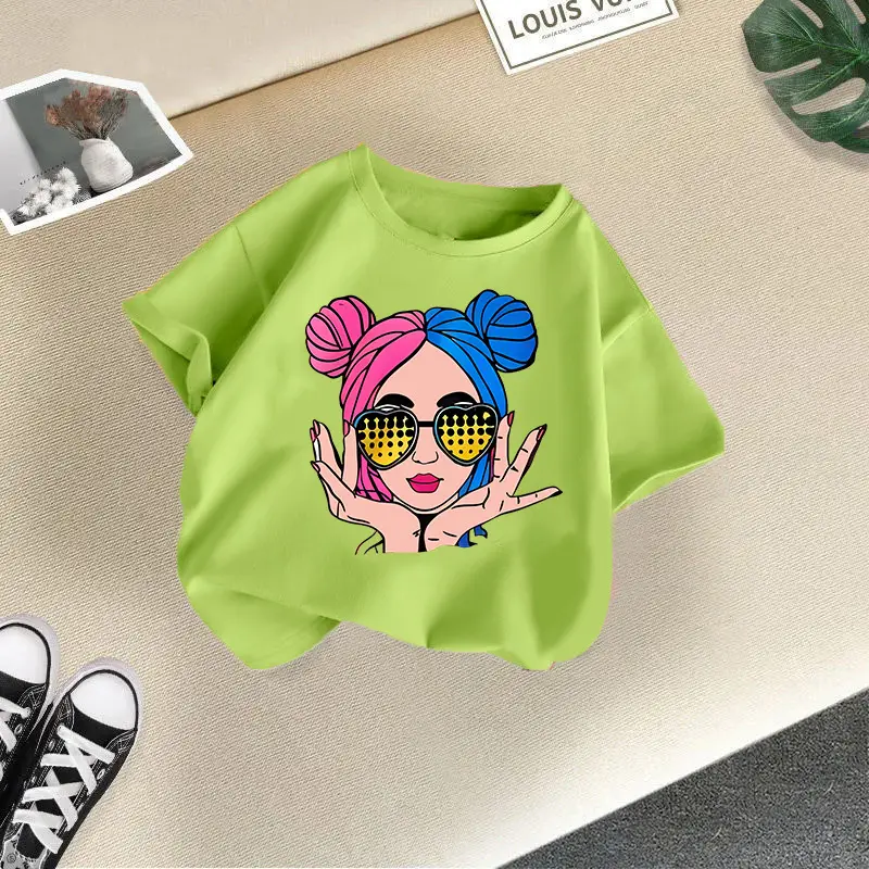 Girls Cotton Printed T-Shirt Blue Peace Love Love - Image 9