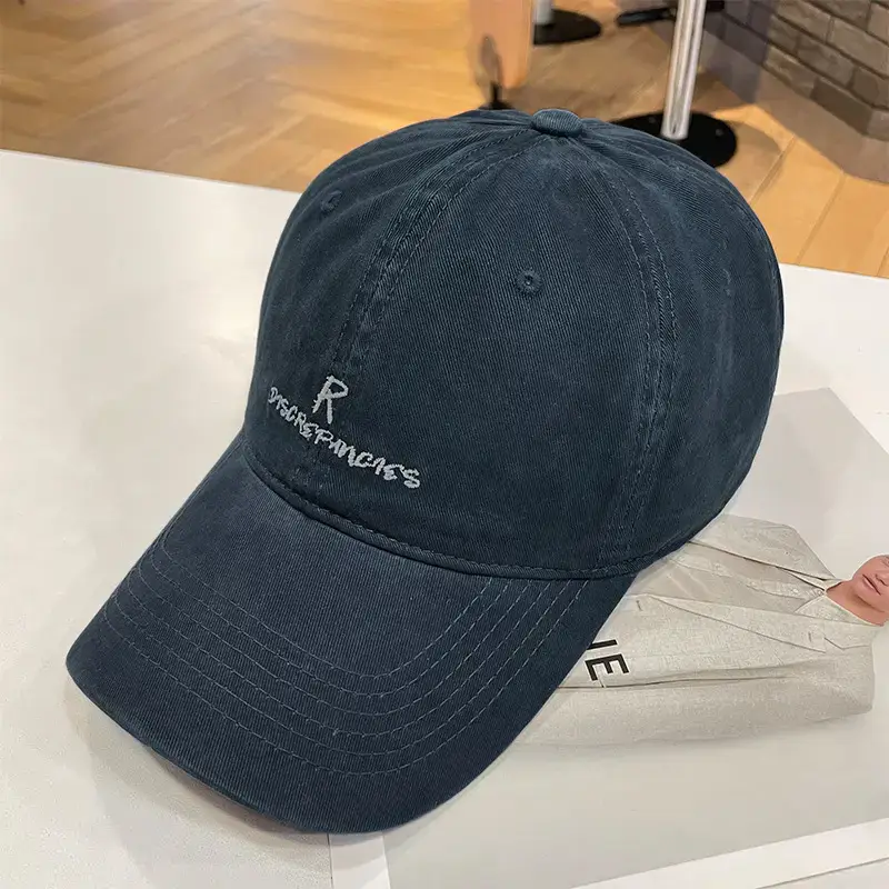 Women's Blue Letter Embroidered Baseball Cap Wide Brim - Image 5