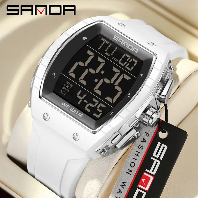 Sanda Digital Alarm Clock Watch Blue 1224 Waterproof - Image 36