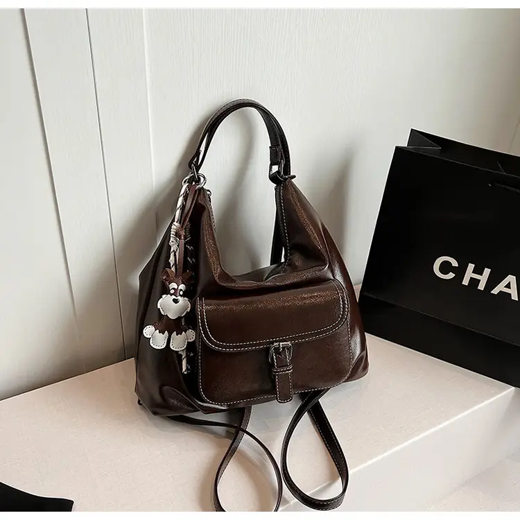 Brown Leather Women's Shoulder Bag with Chain Strap — feature 22