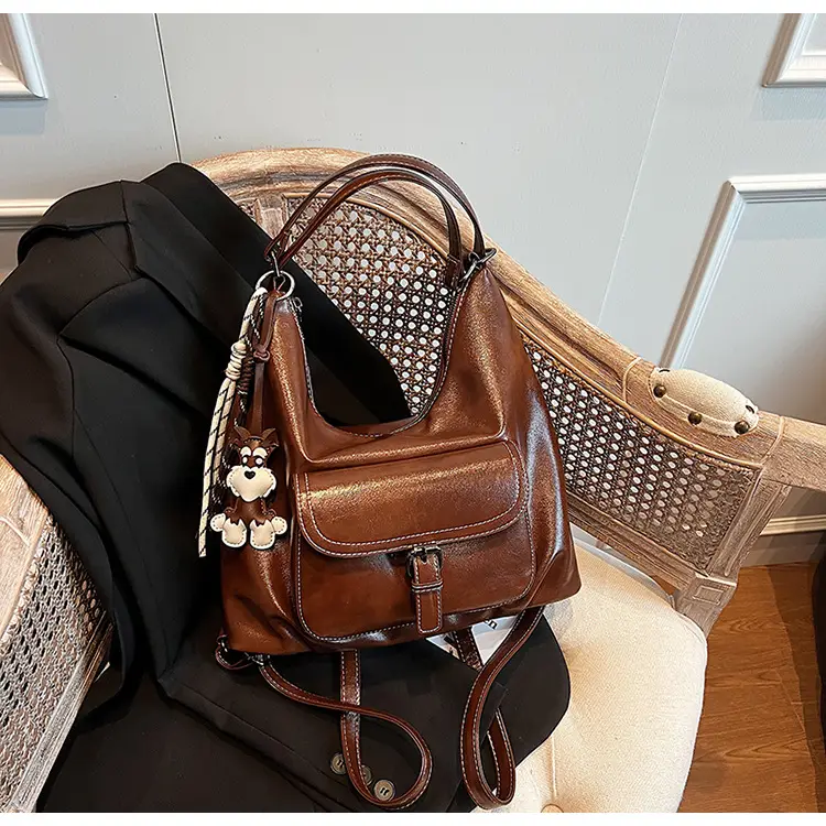 Brown Leather Women's Shoulder Bag with Chain Strap — feature 24
