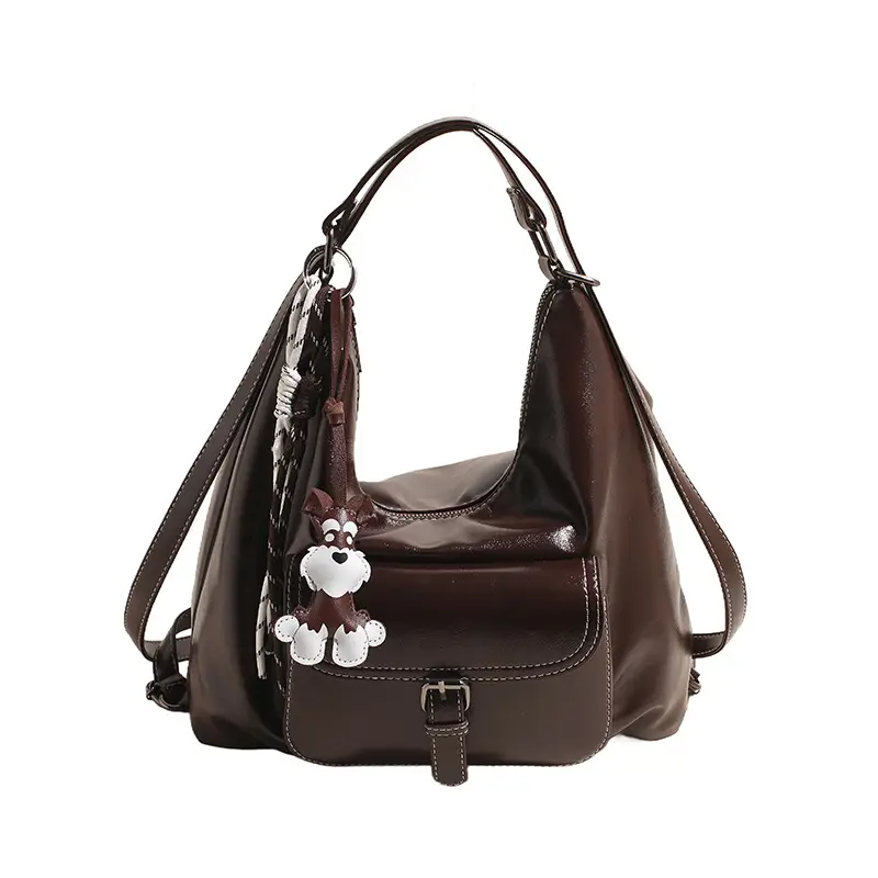 Brown Leather Women's Shoulder Bag with Chain Strap - Image 3