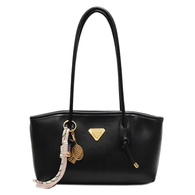 Women's Beige Gold Triangle Handbag with Strap