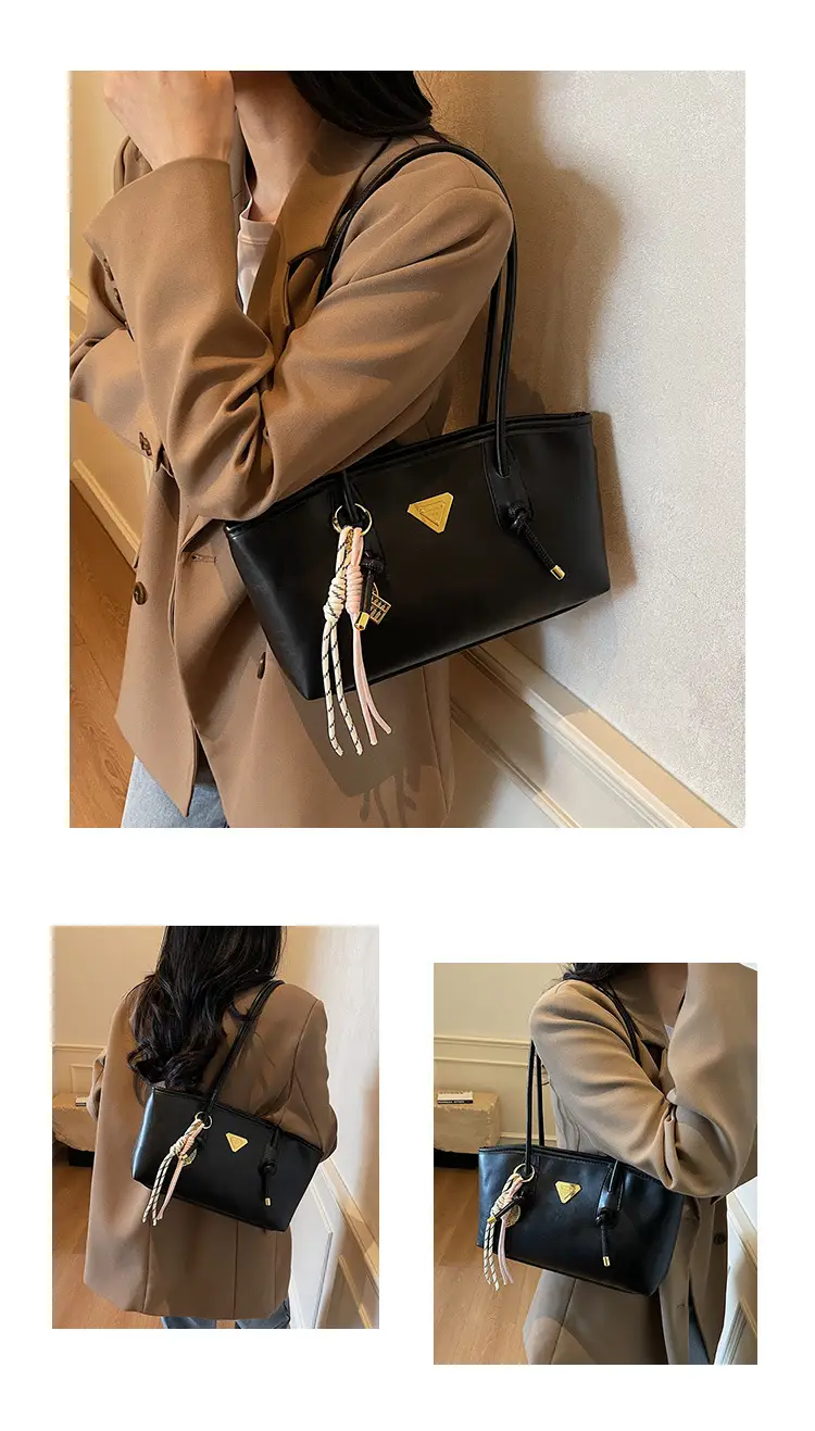 Women's Beige Gold Triangle Handbag with Strap — feature 12