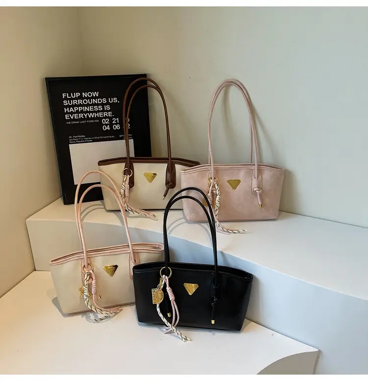 Women's Beige Gold Triangle Handbag with Strap — feature 15