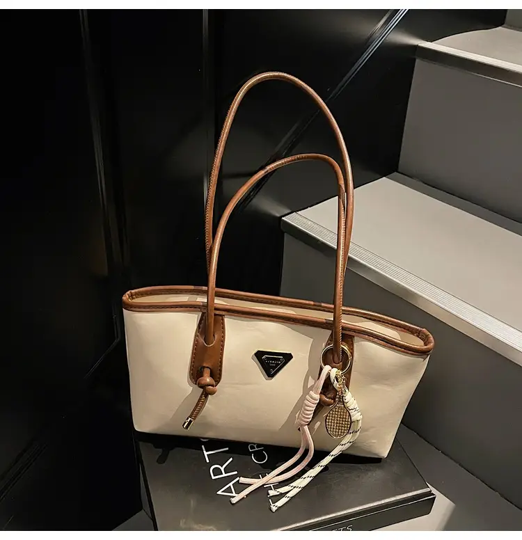 Women's Beige Gold Triangle Handbag with Strap — feature 16