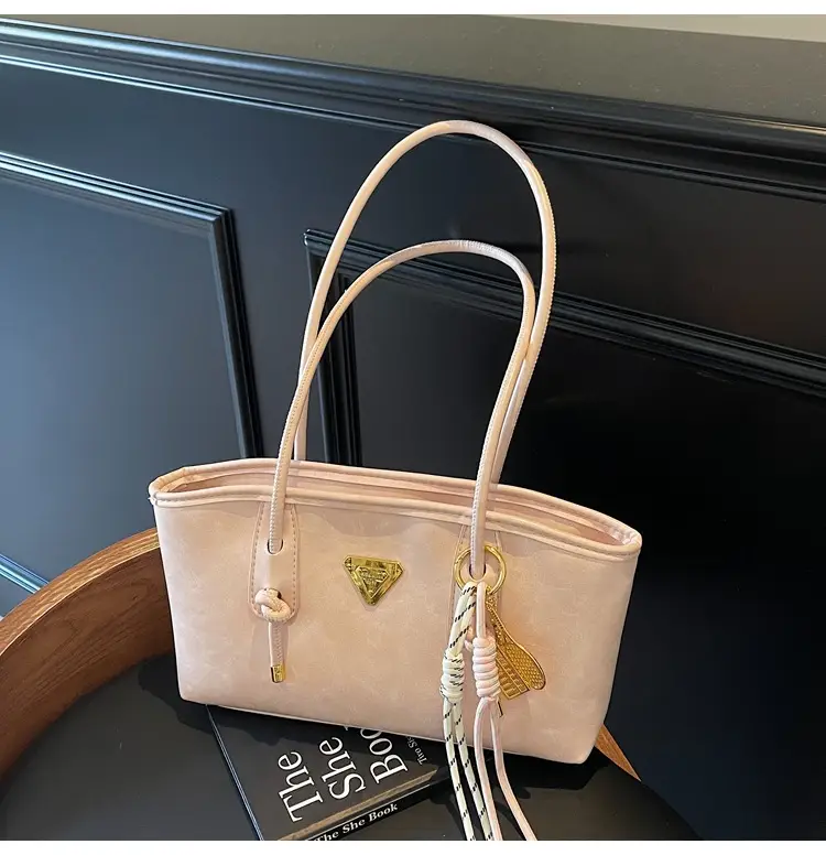 Women's Beige Gold Triangle Handbag with Strap — feature 18