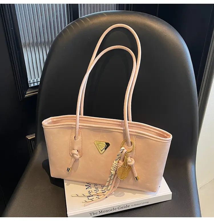 Women's Beige Gold Triangle Handbag with Strap — feature 19