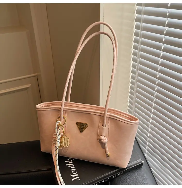 Women's Beige Gold Triangle Handbag with Strap — feature 20