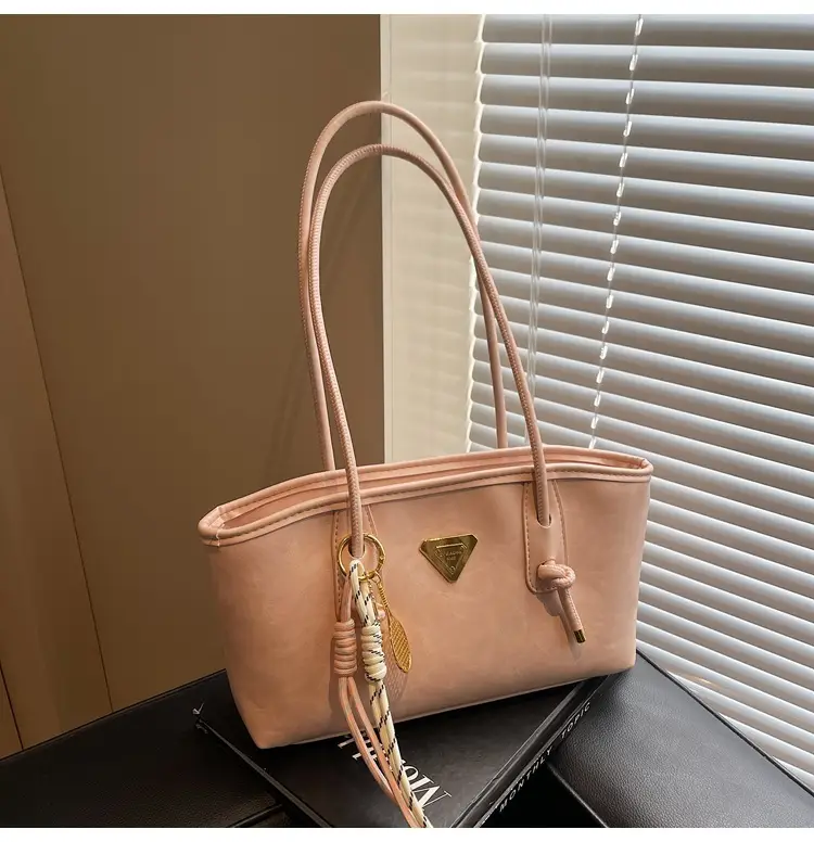 Women's Beige Gold Triangle Handbag with Strap — feature 21