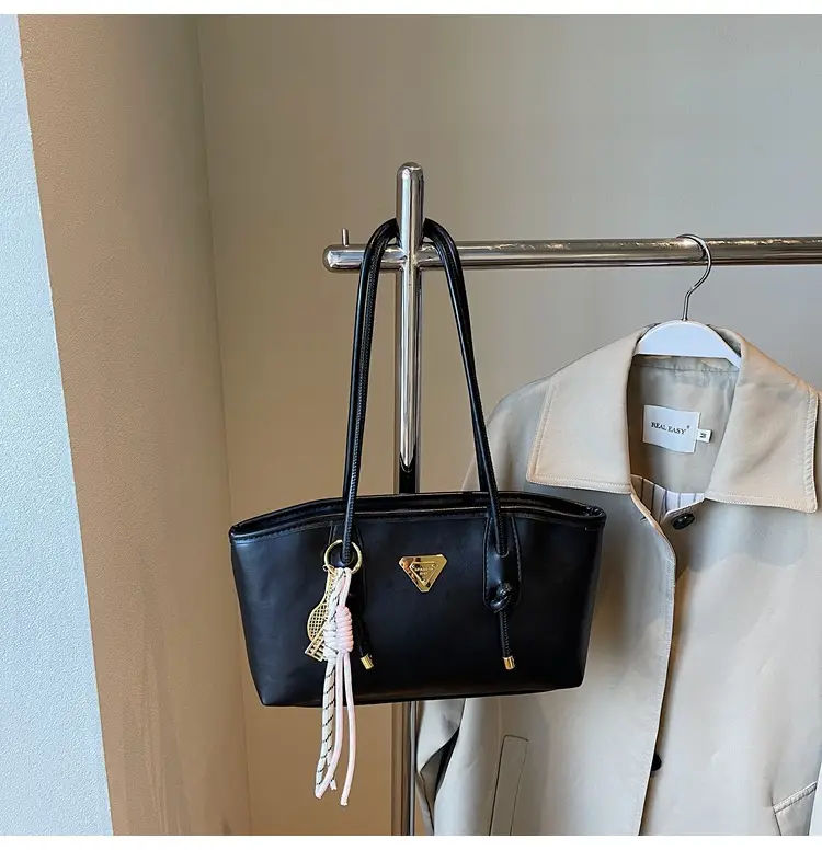 Women's Beige Gold Triangle Handbag with Strap — feature 22