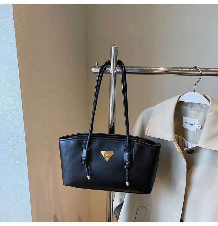 Women's Beige Gold Triangle Handbag with Strap — feature 23