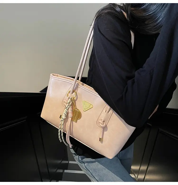 Women's Beige Gold Triangle Handbag with Strap — feature 26