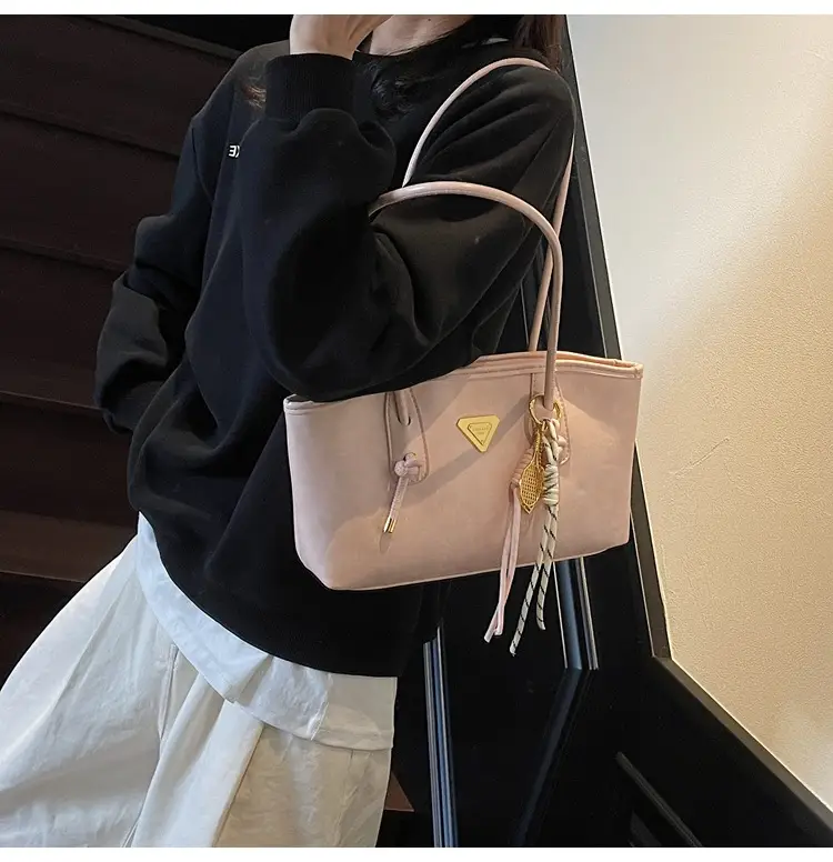Women's Beige Gold Triangle Handbag with Strap — feature 27