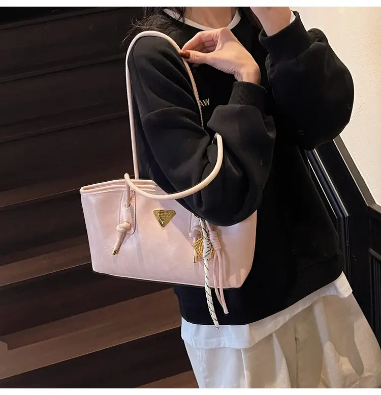 Women's Beige Gold Triangle Handbag with Strap — feature 29