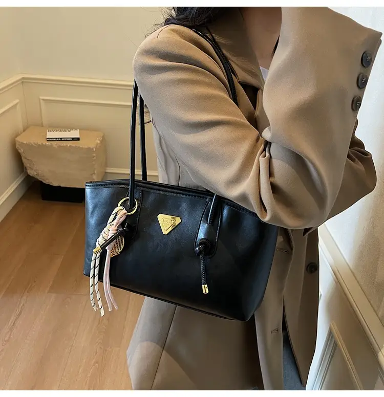 Women's Beige Gold Triangle Handbag with Strap — feature 30