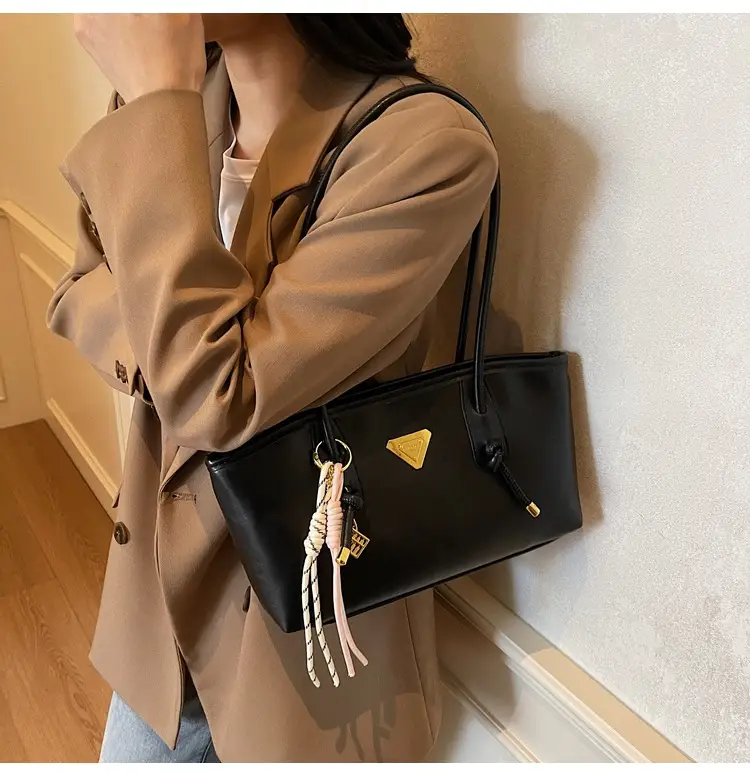 Women's Beige Gold Triangle Handbag with Strap — feature 31