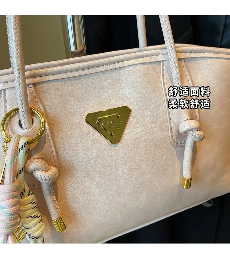 Women's Beige Gold Triangle Handbag with Strap — feature 4